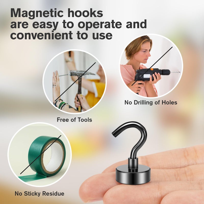 Grtard 20 Pack Magnetic Hooks Heavy Duty, 30LBS Strong Magnet Hooks Heavy Duty, Black Magnetic Hooks for Cruise Cabins, Neodymium Magnets with Hook for Hanging, Outdoor, Kitchen, Workplace, Garage - Image 2